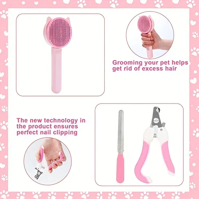 8-Pc Cat Grooming Kit – Brushes, nail clippers, flea comb & more.