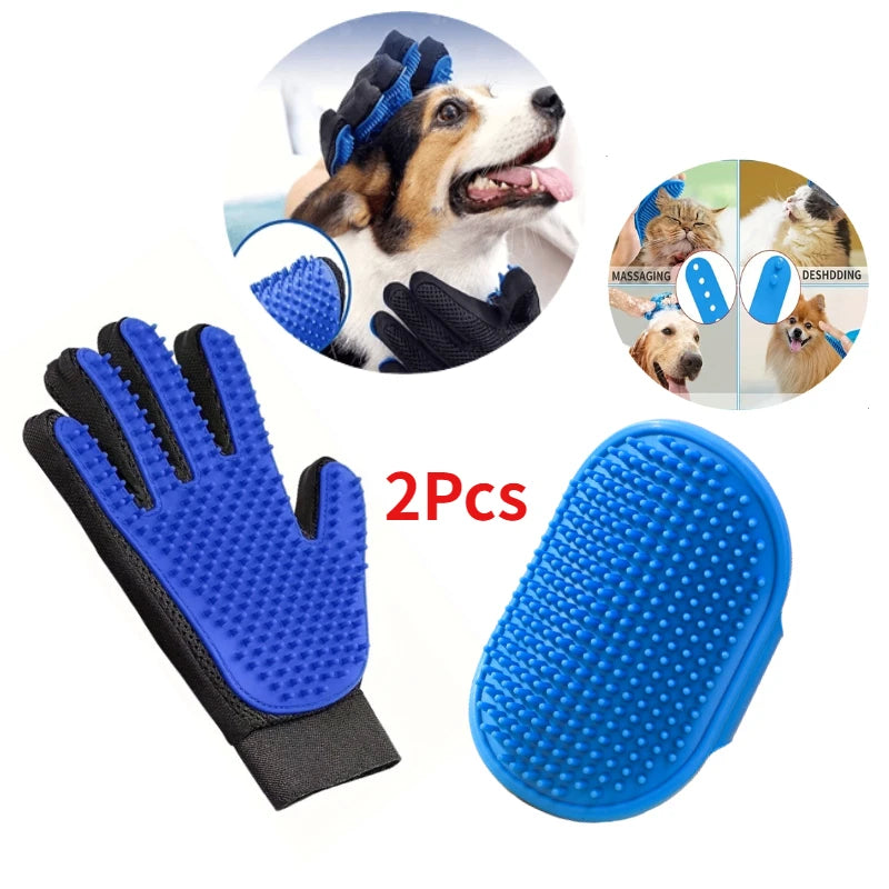 2-Pc Pet Grooming Kit – De-shedding brush & bath glove for pets.