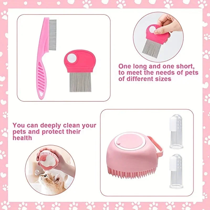 8-Pc Cat Grooming Kit – Brushes, nail clippers, flea comb & more.