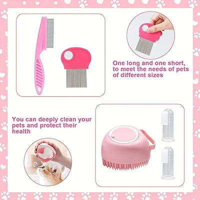 8-Pc Cat Grooming Kit – Brushes, nail clippers, flea comb & more.