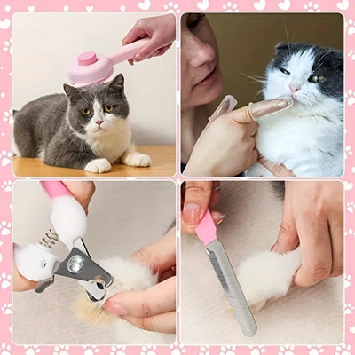 8-Pc Cat Grooming Kit – Brushes, nail clippers, flea comb & more.