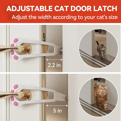 Aviour adjustable cat door latch showing adjustable width from 2.2 to 5 inches for cat size