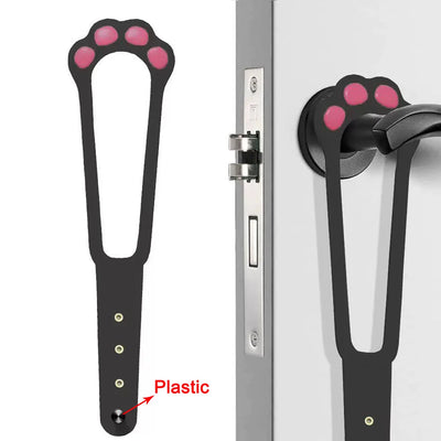 Aviour adjustable cat door latch in black with pink paw design for secure door locking
