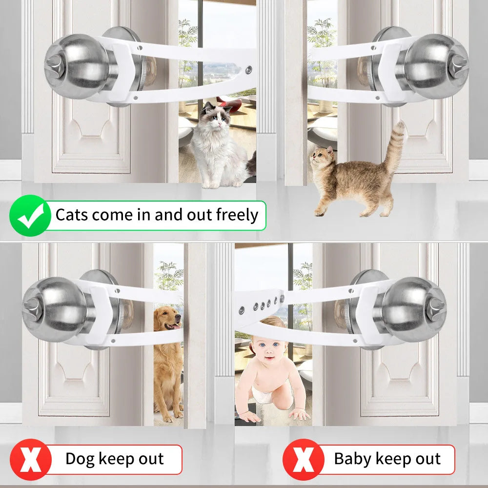 Aviour adjustable cat door latch installed on doors allowing cats to enter while keeping dogs and babies out