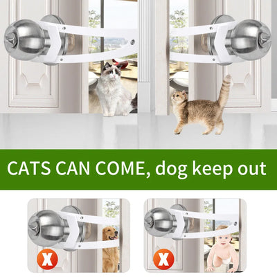 Aviour adjustable cat door latch installed on a glass door allowing cats to enter while keeping dogs and children out