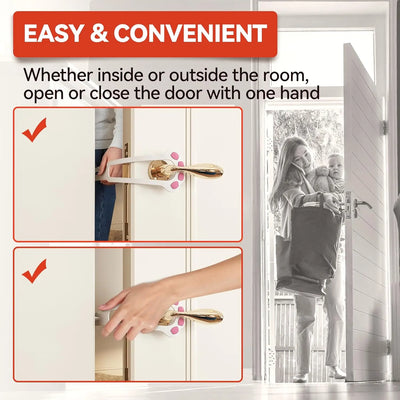 Aviour adjustable cat door latch shown being easily opened and closed with one hand for convenience