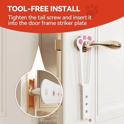 Aviour adjustable cat door latch with tool-free install showing screw tightened into door frame striker plate