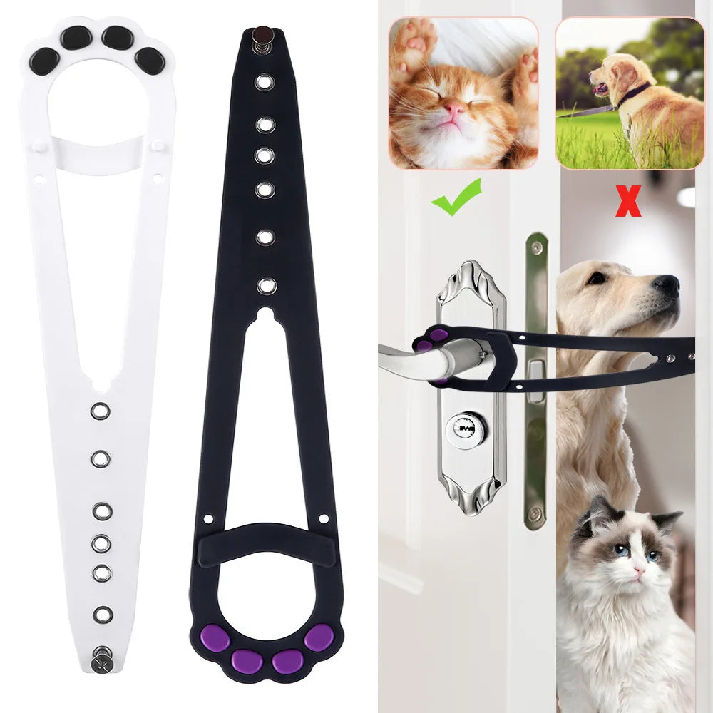 Aviour adjustable cat door latch in black and white with paw design securing door for cats but not dogs