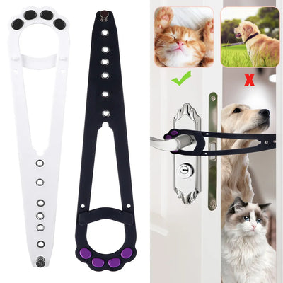Aviour adjustable cat door latch in black and white with paw design securing door for cats but not dogs
