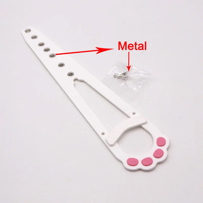 Aviour adjustable cat door latch in white with pink paw design and metal screws included