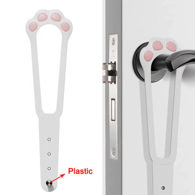 Aviour adjustable cat door latch in white with pink paw design to secure door handles and prevent pets from opening doors