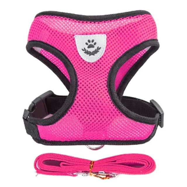 Aviour pink adjustable pet harness for cats and dogs with breathable mesh and matching leash