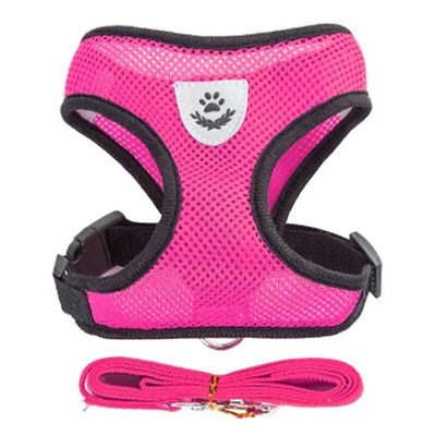 Aviour pink adjustable pet harness for cats and dogs with breathable mesh and matching leash
