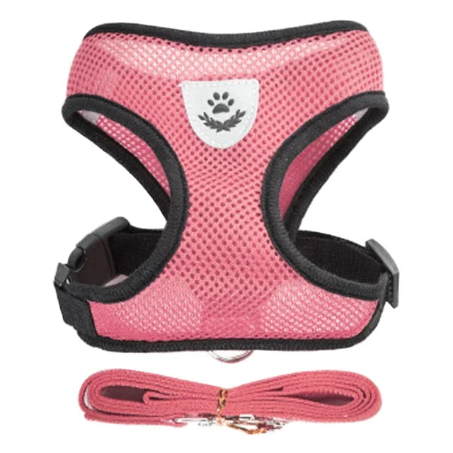 Aviour pink breathable mesh adjustable pet harness for cats and dogs with matching leash