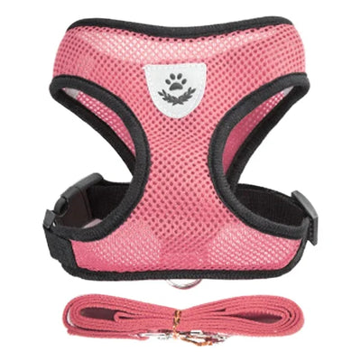 Aviour pink breathable mesh adjustable pet harness for cats and dogs with matching leash