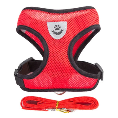 Aviour red adjustable pet harness for cats and dogs with breathable mesh and matching leash