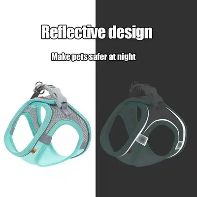 Aviour adjustable pet harness vest in turquoise with reflective design for nighttime safety
