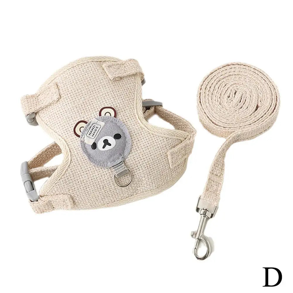 Aviour beige adjustable undershirt harness for pets with cute bear design and matching leash