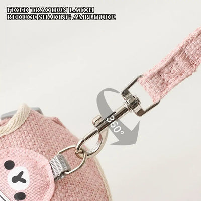 Close-up of pink adjustable undershirt harness for pets with fixed traction latch and metal clasp