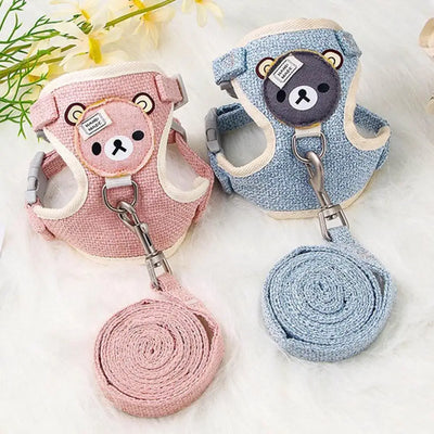 Adjustable undershirt harness for pets with cute bear design in pink and blue by Aviour