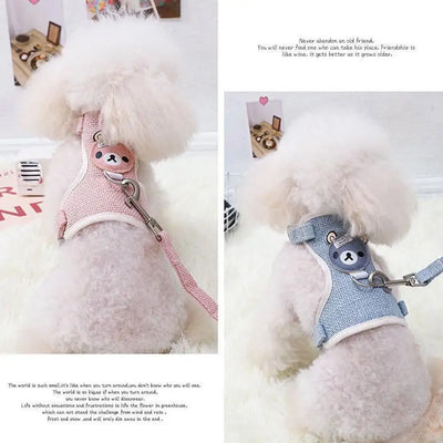 Aviour adjustable undershirt harness for pets in pink and blue on small white fluffy dogs