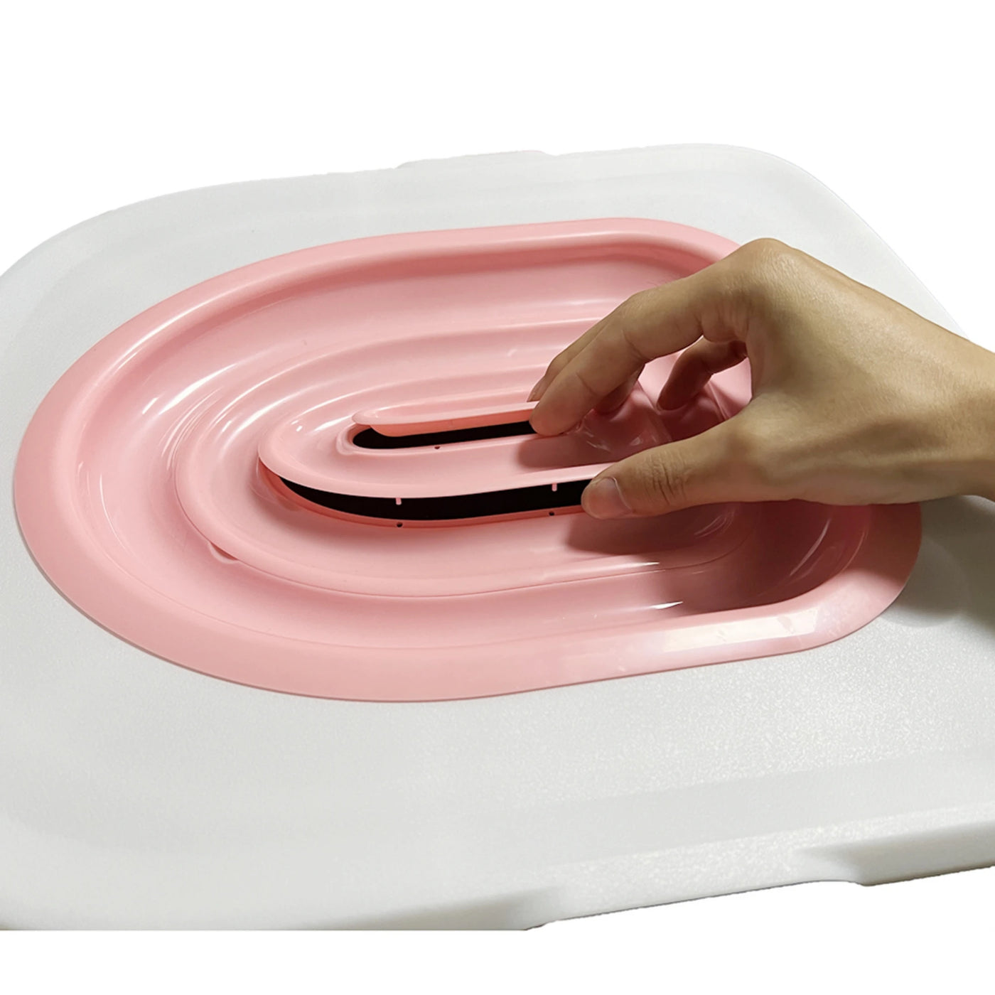 Aviour cat and dog sand tray toilet with pink flexible opening for easy pet access