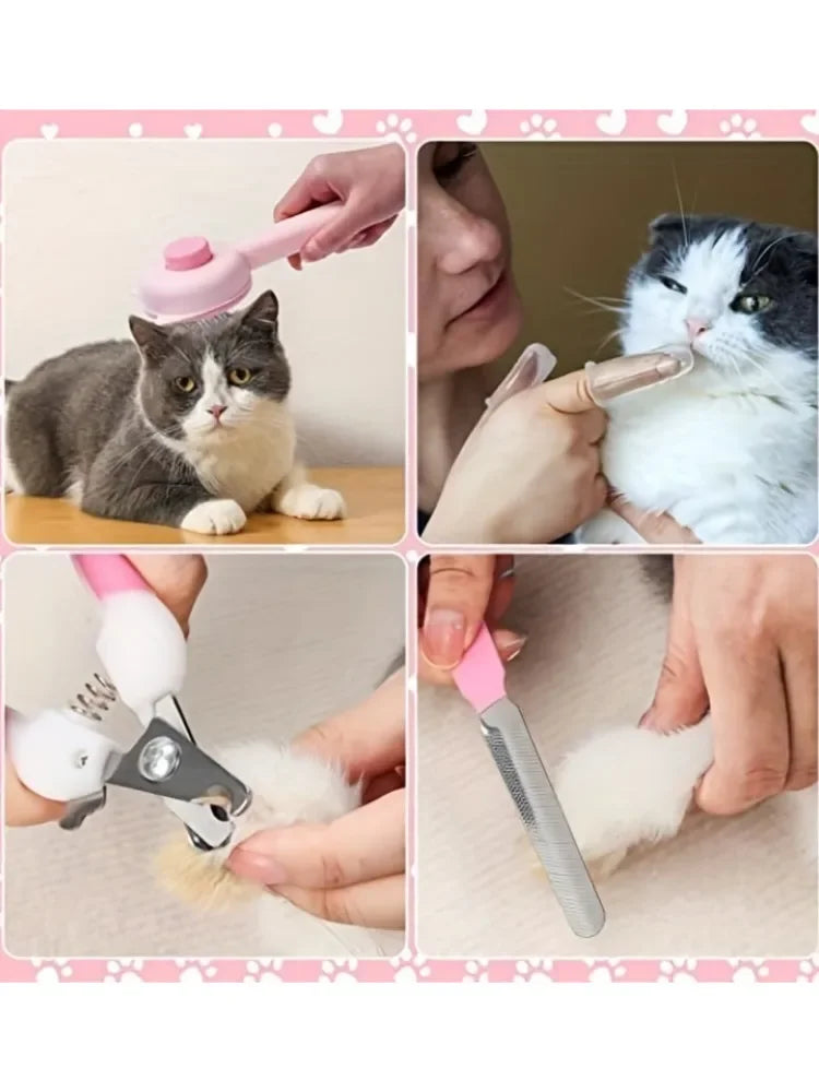 Aviour cat grooming kit with nail clippers including brush, nail trimmer, and comb used on cats