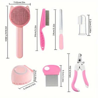 Aviour cat grooming kit with nail clippers including pink brush, comb, nail file, and clippers