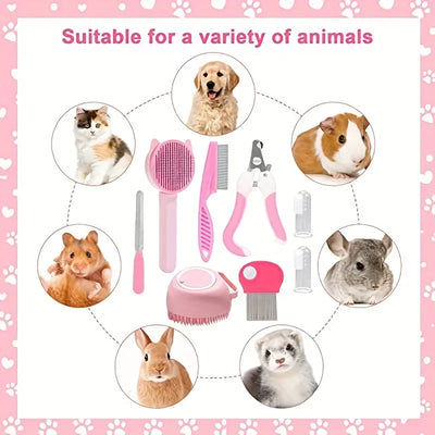 Aviour cat grooming kit with nail clippers and brushes in pink suitable for various small animals
