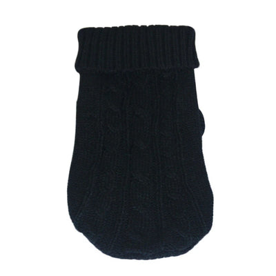 Black Aviour cat sweater for hairless cats with knitted cable design and fold-over collar