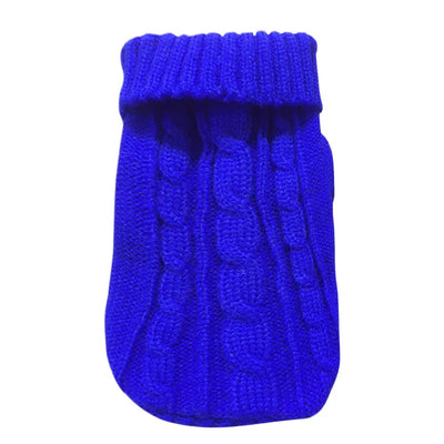 Aviour blue knitted cat sweater for hairless cats with cable stitch pattern and turtleneck