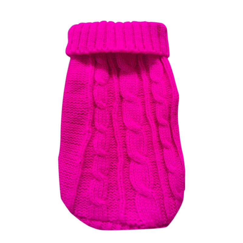 Aviour bright pink knitted cat sweater for hairless cats with cable knit design and folded neck