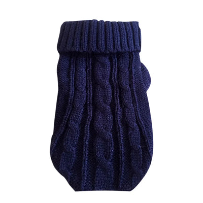 Aviour navy blue knitted cat sweater for hairless cats with cable knit design and folded collar
