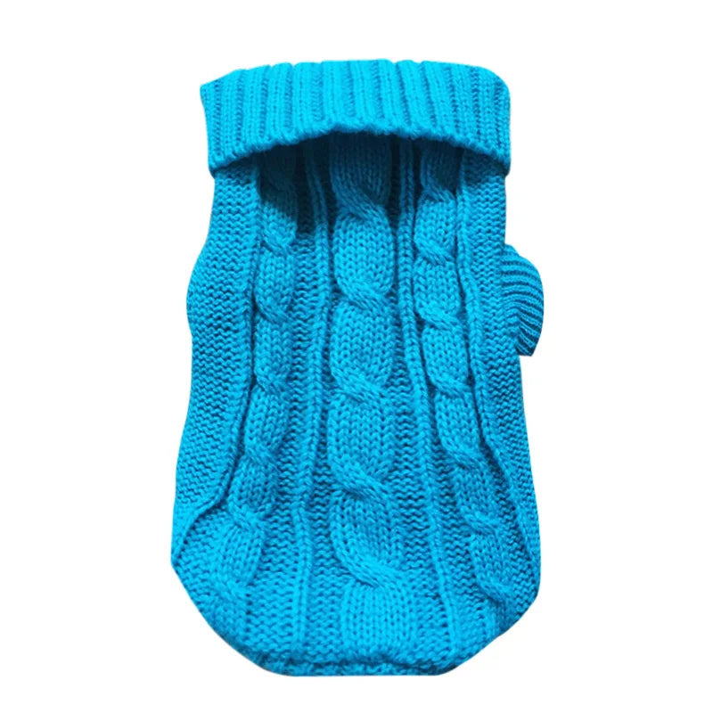 Aviour blue knitted cat sweater for hairless cats with cable knit design and folded collar