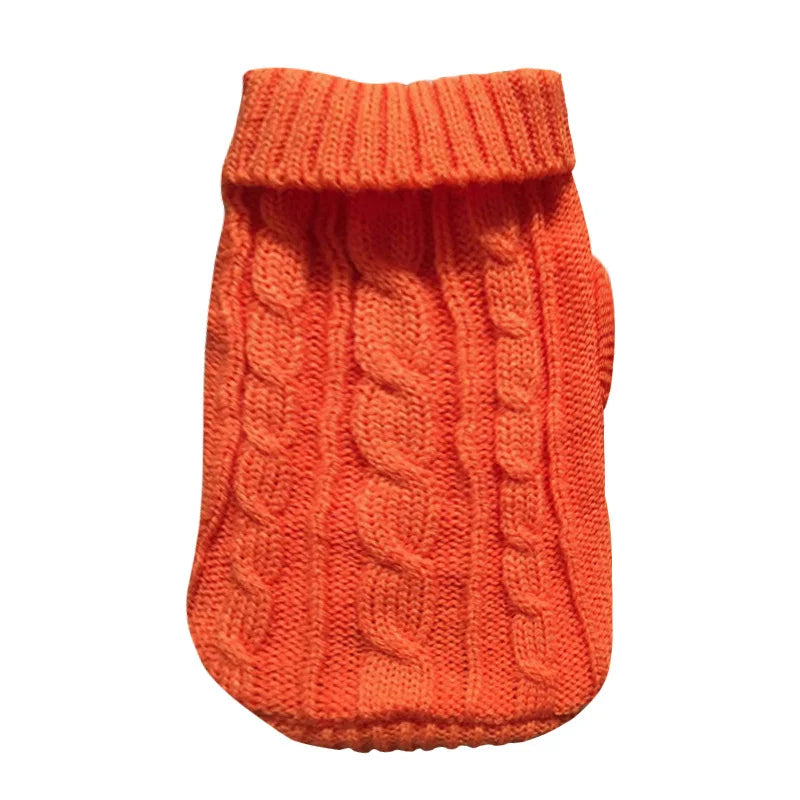 Orange cable knit cat sweater for hairless cats with a cozy turtleneck design