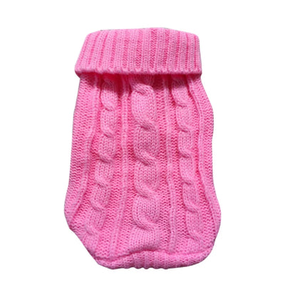 Aviour pink knitted cat sweater for hairless cats with cable knit pattern and folded collar