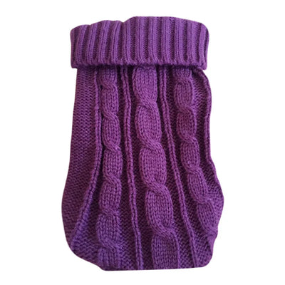 Aviour purple cable knit cat sweater for hairless cats with a folded turtleneck collar