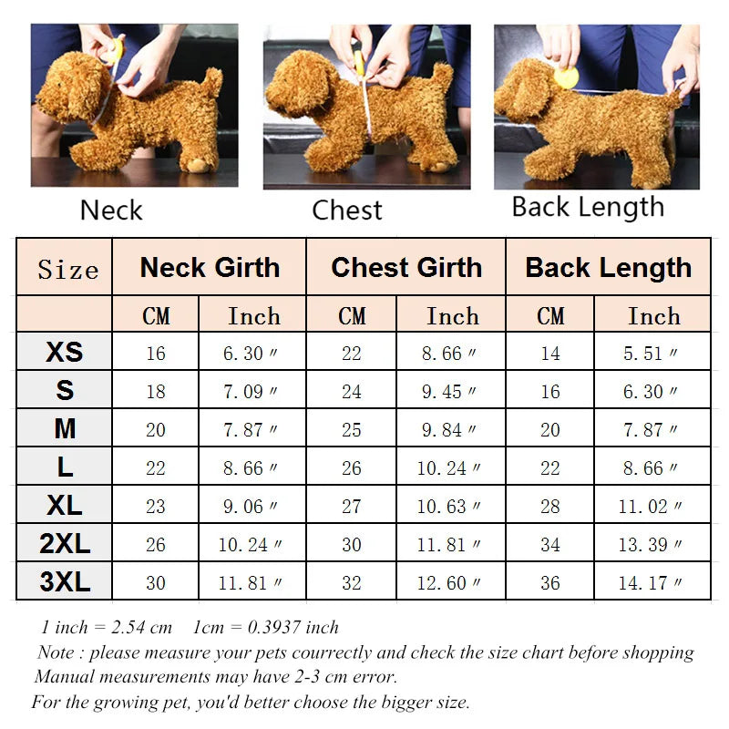 Size chart showing neck girth chest girth and back length measurements for cat sweater for hairless cats