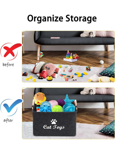 Aviour pet accessories storage basket holding colorful cat toys for organized home storage