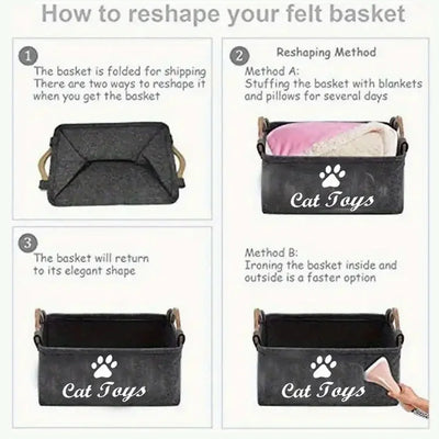 Aviour pet accessories storage basket reshaping instructions with felt basket and handles