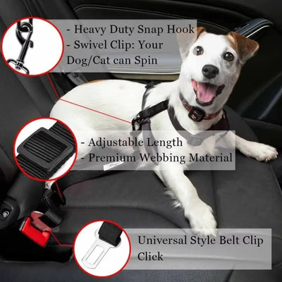 Aviour dog car seat belt for travel with heavy duty snap hook adjustable length and universal belt clip