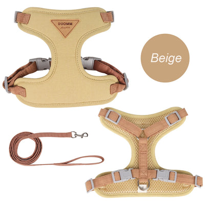 Beige adjustable harness for puppies and kittens with matching leash from Aviour