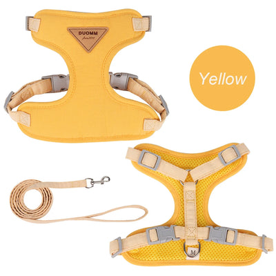 Yellow adjustable harness for puppies and kittens with matching leash from Aviour