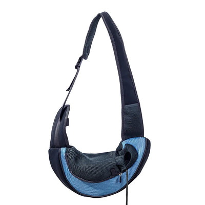 Aviour blue and black hands-free pet carrier bag with adjustable shoulder strap and breathable mesh