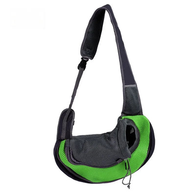 Aviour hands-free pet carrier bag in black and green mesh with adjustable shoulder strap for small pets