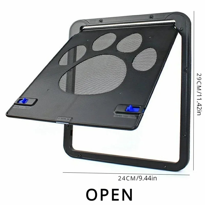 Aviour lockable pet door for windows with paw print design and secure blue locking mechanism