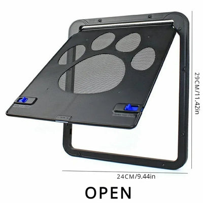 Aviour lockable pet door for windows with paw print design and secure blue locking mechanism