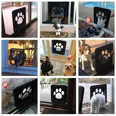 Aviour lockable pet door for windows with paw print design installed in various doors and windows for pets