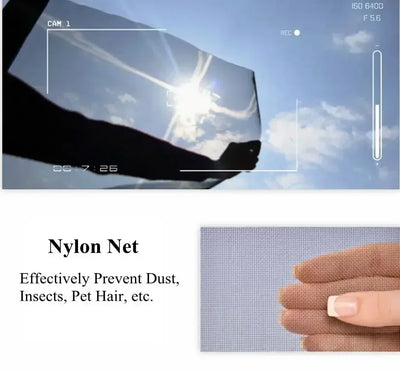 Aviour lockable pet door for windows featuring a nylon net that prevents dust, insects, and pet hair