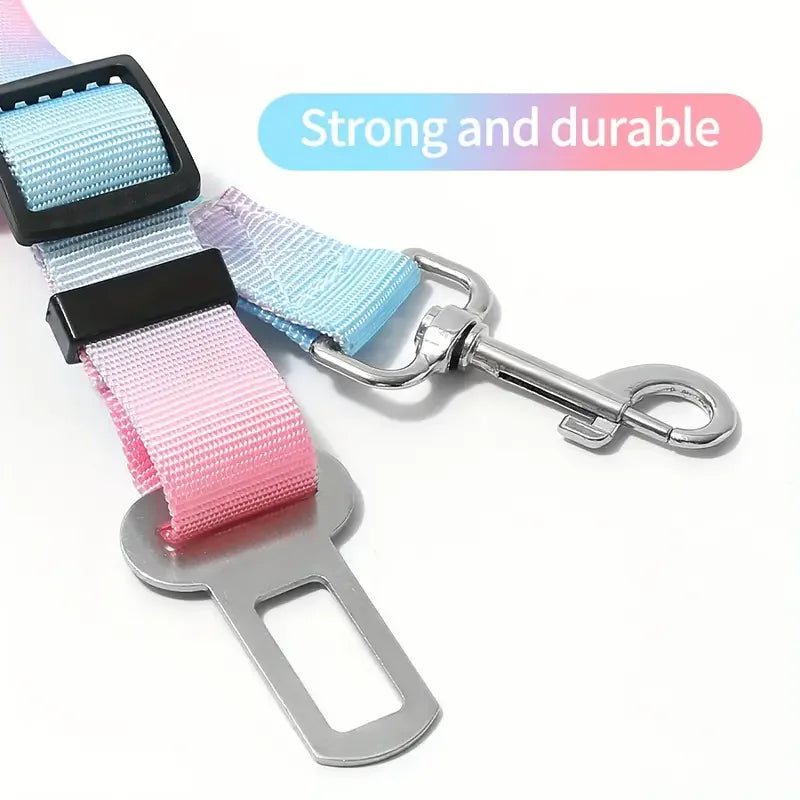 Aviour pet seat belt with lead rope in pink and blue with metal buckle and clip strong and durable